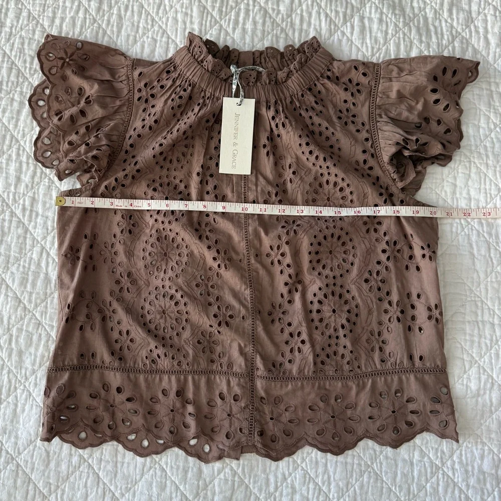 NWT 100% Cotton Brown Eyelet Lace Top - Picture 4 of 8